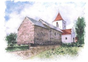Akvarel af Fræer Kirke